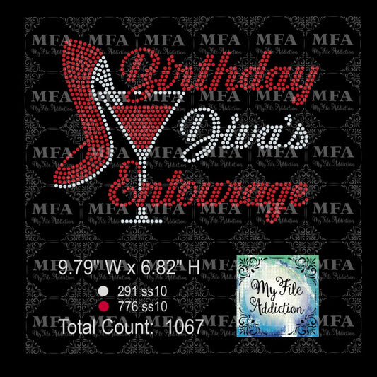 Birthday Diva's Entourage Martini Rhinestone Digital Download File