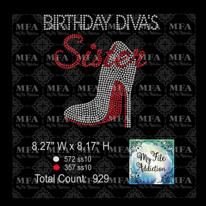 Birthday Diva's Sister Shoe Rhinestone Digital Download File