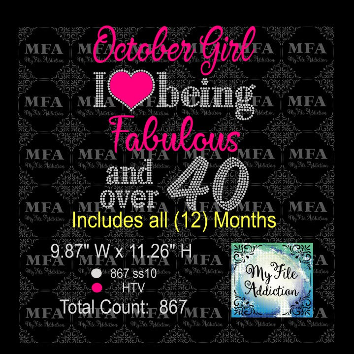Birthday Month Fabulous and over 40 Rhinestone & Vector Digital Download File - My File Addiction
