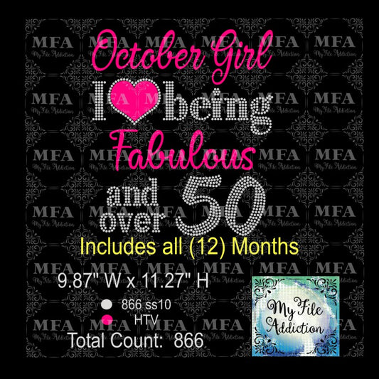 Birthday Month Fabulous and over 50 Rhinestone & Vector Digital Download File - My File Addiction