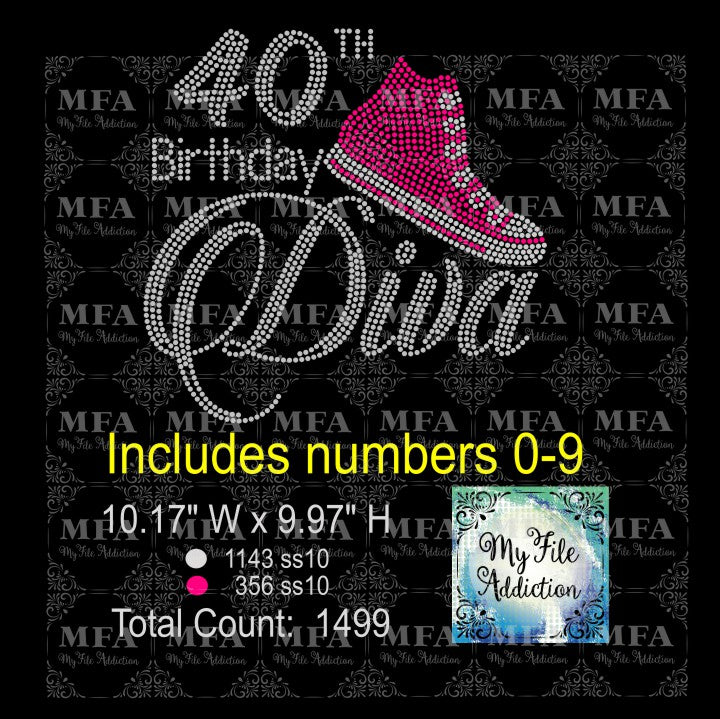 Birthday Number Diva High Top 30 40 50 60 70 Rhinestone Digital Download File