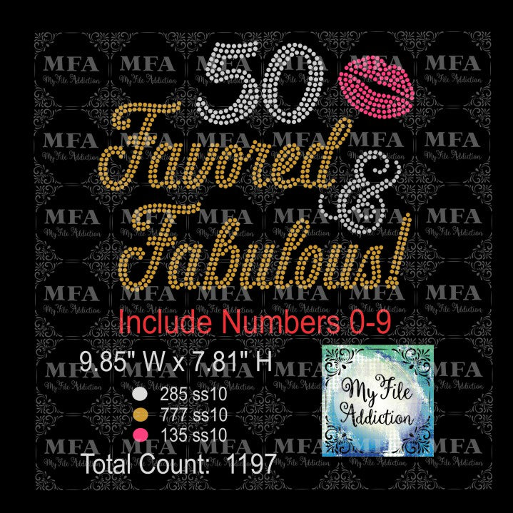 Birthday Number Favored & Fabulous 30 40 50 60 70 Rhinestone Digital Download File