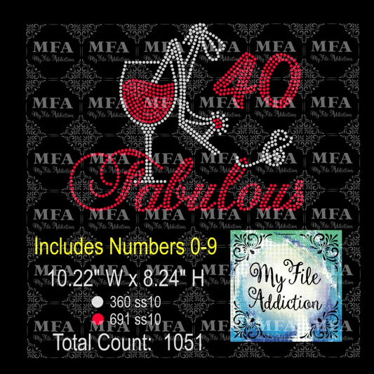 Birthday Number & Fabulous Wine with Shoe Rhinestone Digital Download File