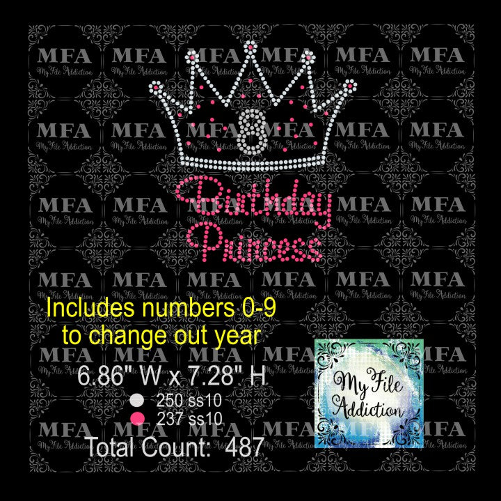 Birthday Princess Crown with Numbers Rhinestone Digital Download