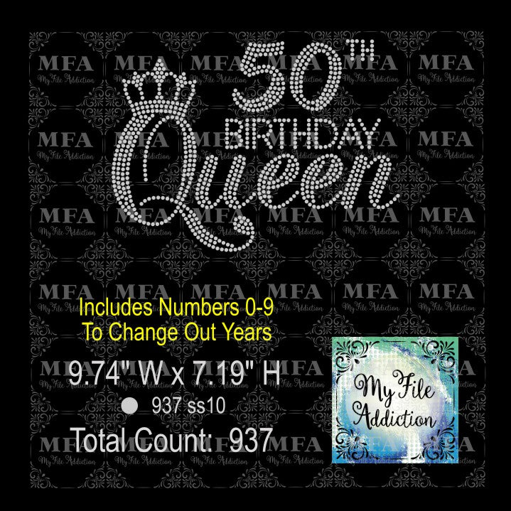 Birthday Queen with Year Rhinestone Digital Download File - My File Addiction