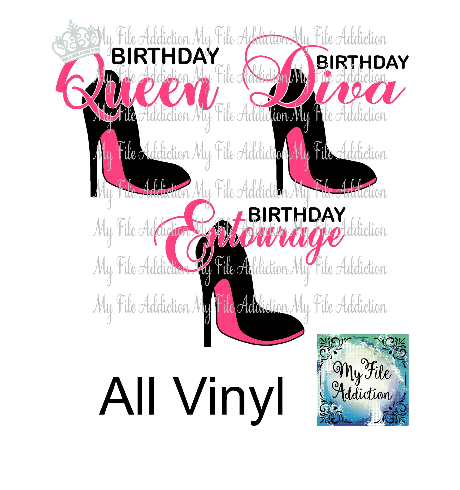Birthday Diva Queen & Entourage Stiletto Vector Digital Download File - My File Addiction