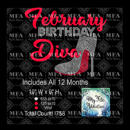 Birthday Month Diva Rhinestone & Vector Digital Download File - My File Addiction
