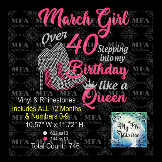 Birthday Month Girl with Number Stepping Into My Birthday Month Like A Queen Rhinestone & Vector Digital Download File - My File Addiction