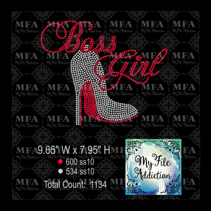 Boss Girl with Stiletto High Heel Shoe Rhinestone Digital Download File - My File Addiction