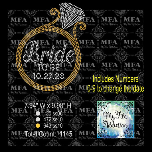 Bride To Be with Date Wedding Ring Rhinestone Digital Download File