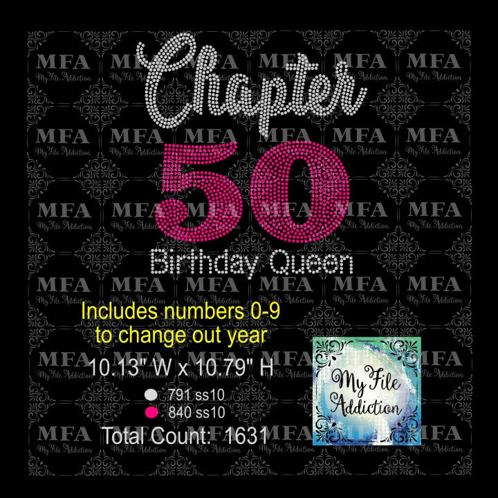 Chapter with Numbers 0-9 Birthday Queen 30 40 50 60 70 Rhinestone Digital Download File (*Add Ons Available @ Additional Costs) - My File Addiction