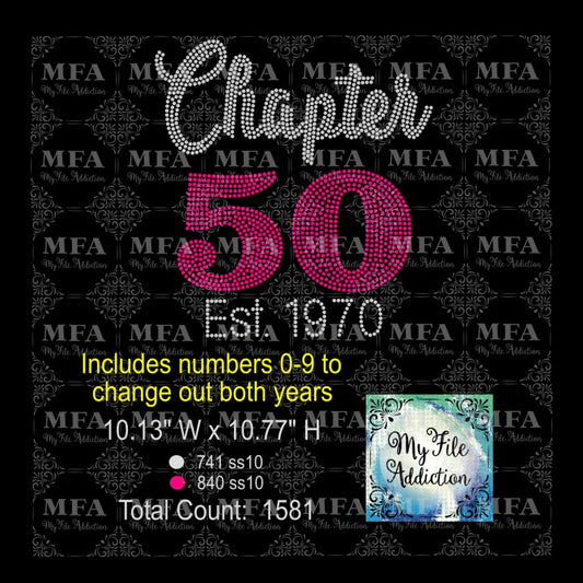 Chapter with Numbers 0-9 Est with Years Birthday 30 40 50 60 70 Rhinestone Digital Download File (*Add Ons Available @ Additional Costs) - My File Addiction