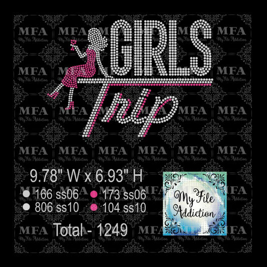 Girls Trip with Lady & Wine Glass Rhinestone Digital Download File - My File Addiction