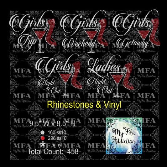 Girls Vacation Bundle Martini Vinyl & Rhinestone Digital Download File