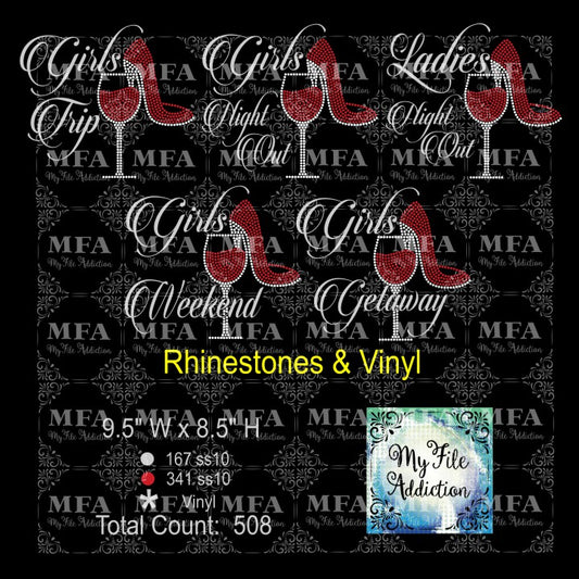 Girls Vacation Bundle Wine Vinyl & Rhinestone Digital Download File