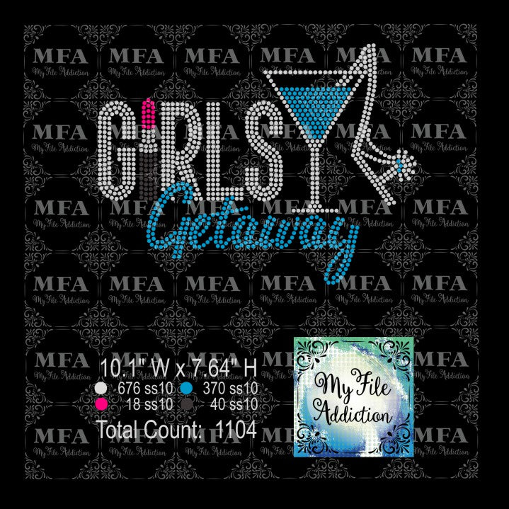 Girls Getaway Lipstick 1 Martini Glass Shoe Rhinestone Digital Download File - My File Addiction