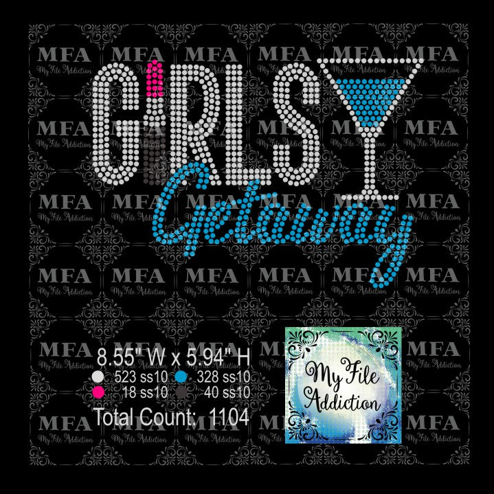 Girls Getaway Lipstick 2 Martini Glass Rhinestone Digital Download File - My File Addiction