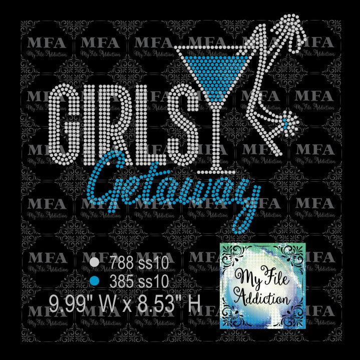 Girls Getaway Martini Glass Shoe Rhinestone Digital Download File - My File Addiction