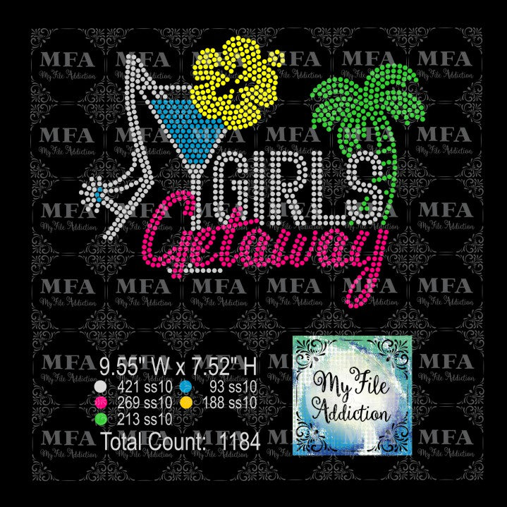 Girls Getaway Tropical 2 Martini Glass Rhinestone Digital Download File - My File Addiction