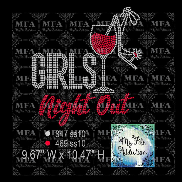Girls Night Out Wine Glass Shoe Rhinestone Digital Download File - My File Addiction