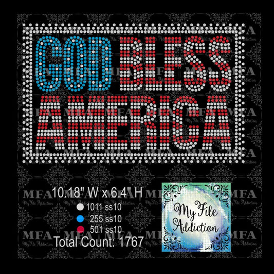 God Bless America with Frame Rhinestone Digital Download File
