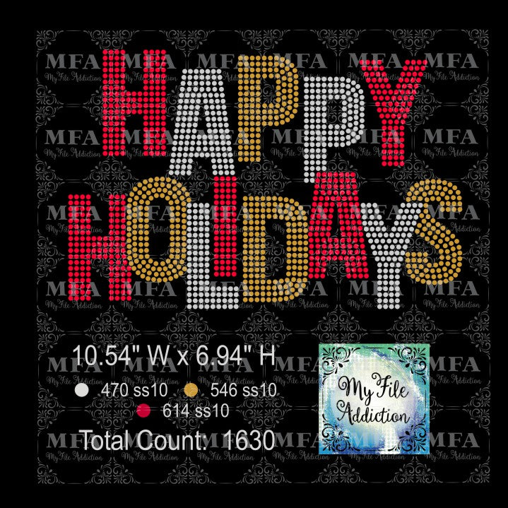 Happy Holidays Scattered Letters Rhinestone Digital Download File