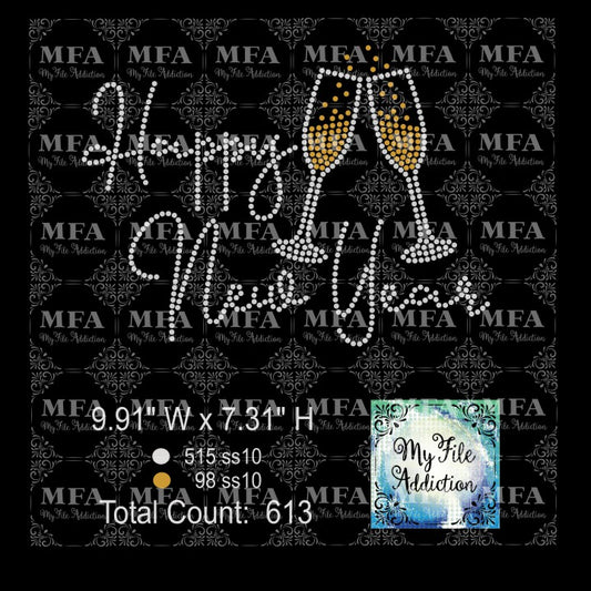 Happy New Year Champagne Rhinestone Digital Download File - My File Addiction