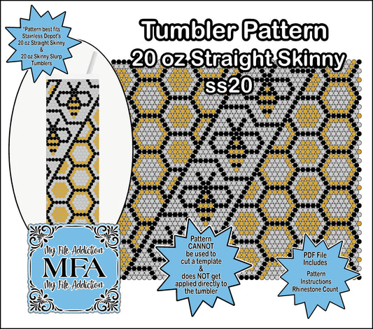 Honeybee 2 ss20 Rhinestone 20 oz Tumbler Pattern