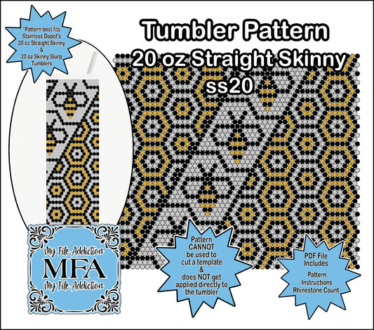 Honeybee ss20 Rhinestone 20 oz Tumbler Pattern