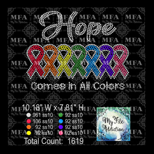 Hope Comes In All Colors Cancer Awareness Ribbon Rhinestone Digital Download File
