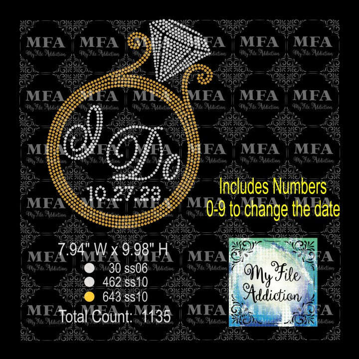 I Do with Date Wedding Ring Rhinestone Digital Download File