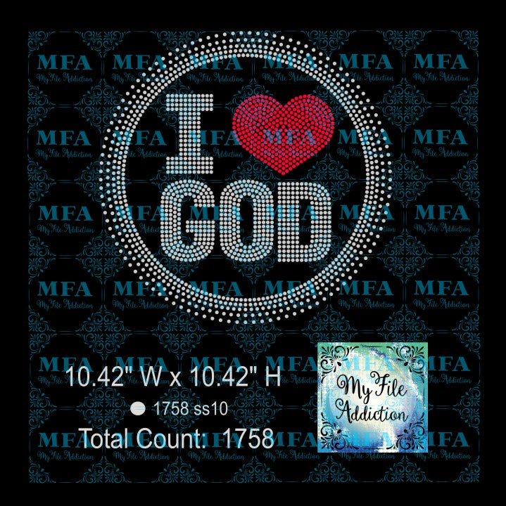 I Love God with Heart Rhinestone Digital Download File - My File Addiction