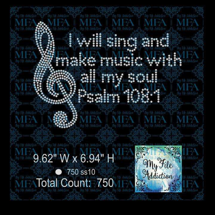 I Will Sing Psalm 108:1 Rhinestone Digital Download File - My File Addiction