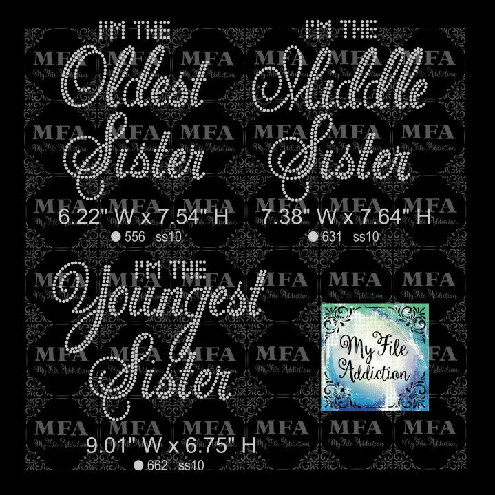 I'm the Oldest Middle Youngest Sister Bundle Rhinestone Digital Download File