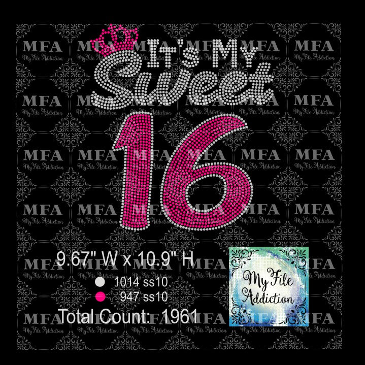 It's My Sweet 16 Rhinestone Digital Download File