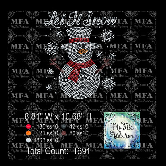 Let It Snow Snowman 1 Rhinestone Digital Download File