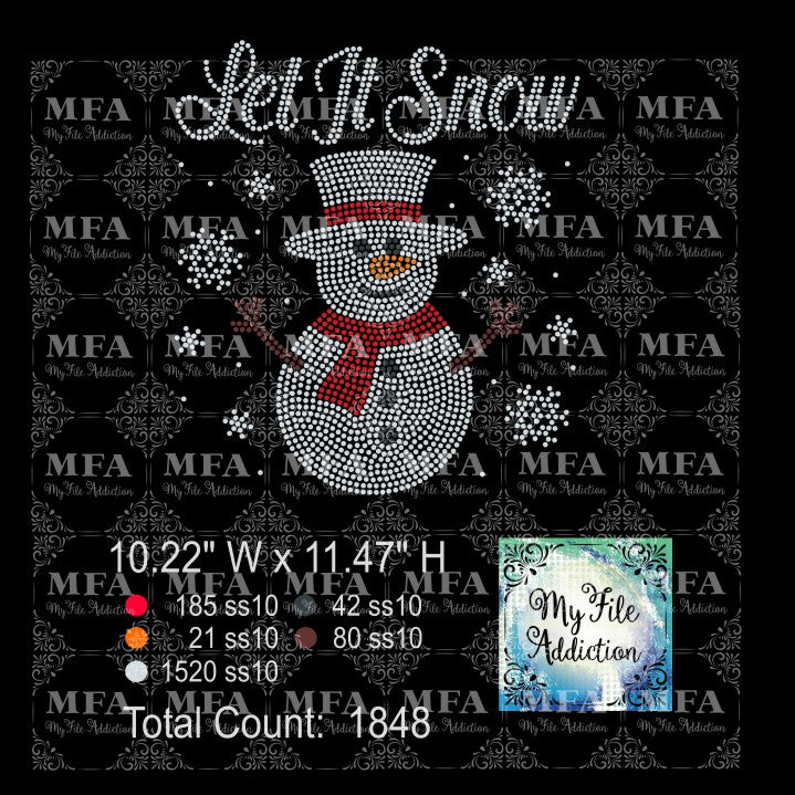 Let It Snow Snowman 2 Rhinestone Digital Download File