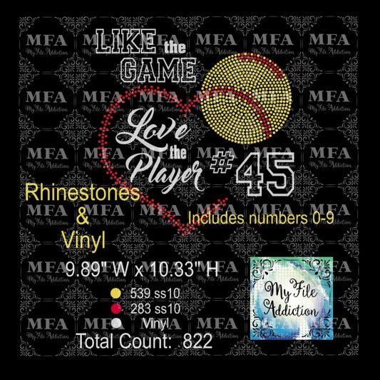 Like the Game Love the Player Rhinestone & Vector Digital Download File
