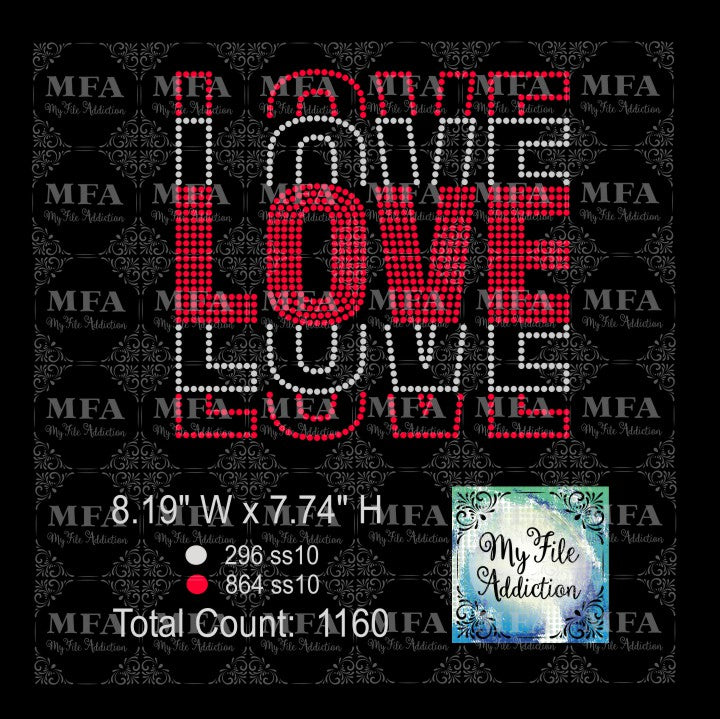 Love Fan Out Stacked Rhinestone Digital Download File - My File Addiction