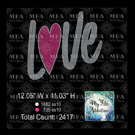 Love with Heart Oversized Rhinestone Digital Download File