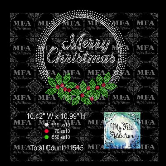Merry Christmas Holly 2 Rhinestone Digital Download File