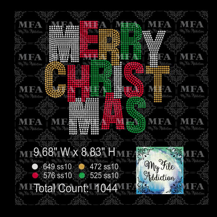 Merry Christmas Scattered Letters Rhinestone Digital Download File