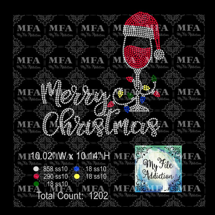 Merry Christmas Wine Glass Rhinestone Digital Download File - My File Addiction