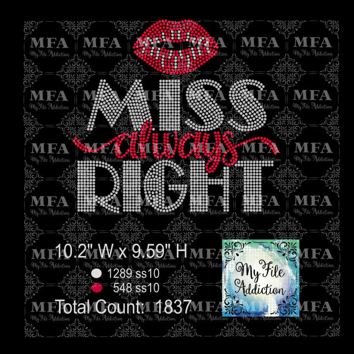 Miss Always Right Rhinestone Digital Download File - My File Addiction