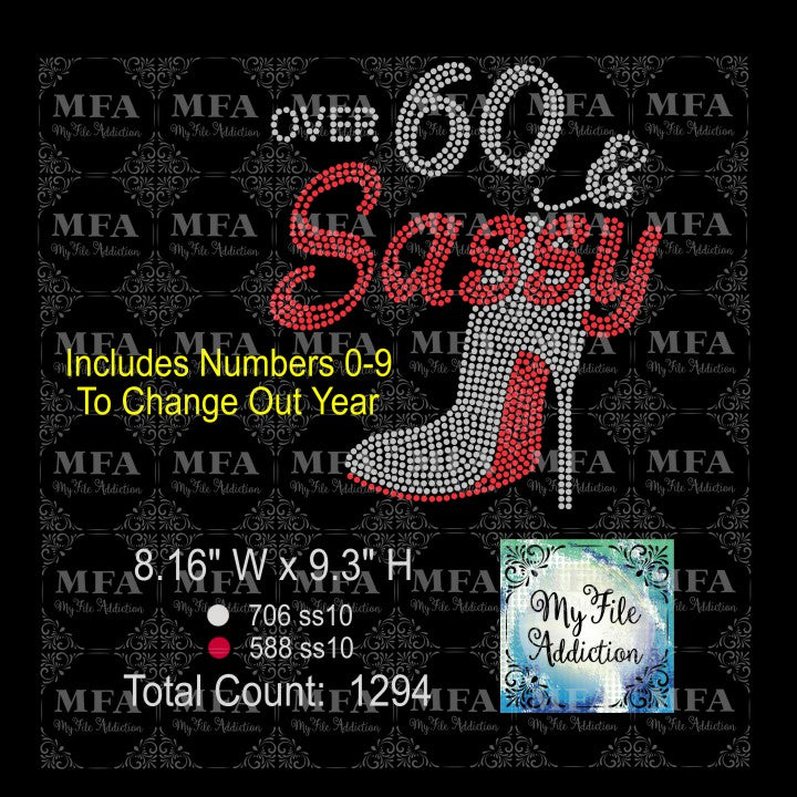 Over Birthday Number & Sassy Stiletto with Numbers Rhinestone Digital Download File - My File Addiction