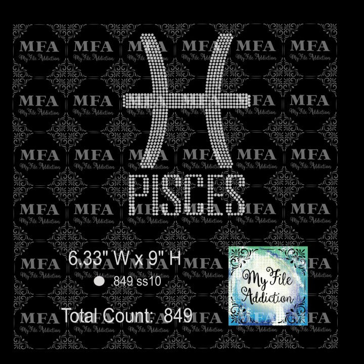 Pisces 2 Zodiac Sign Rhinestone Digital Download File - My File Addiction