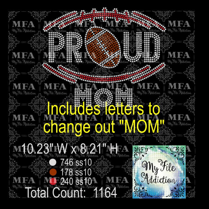 Proud Football Mom Grandma with Letters Rhinestone Digital Download File