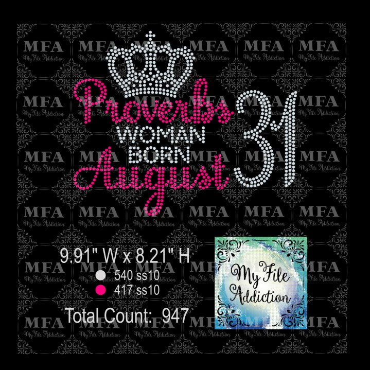 Proverbs 31 August Birthday Rhinestone Digital Download File - My File Addiction