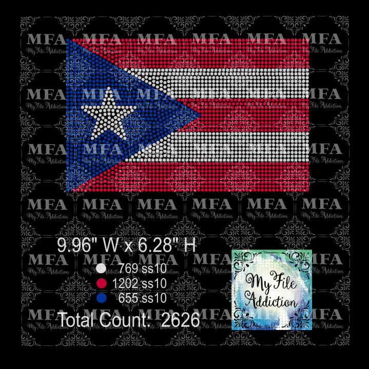 Puerto Rico Flag Rhinestone Digital Download File