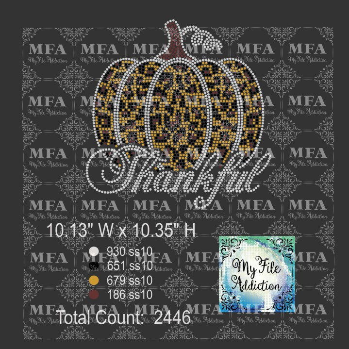 Pumpkin Leopard Print Thankful Rhinestone Digital Download File